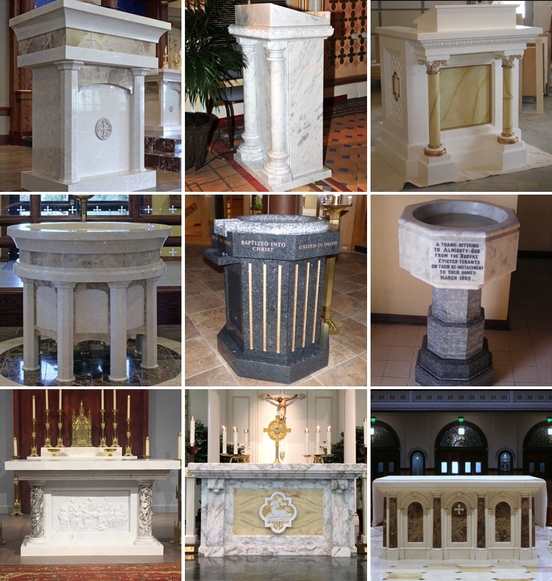 religious statues of marble altar and pulpit