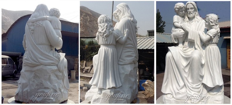 Religious statues of marble stone Jesus hold children sculptures 