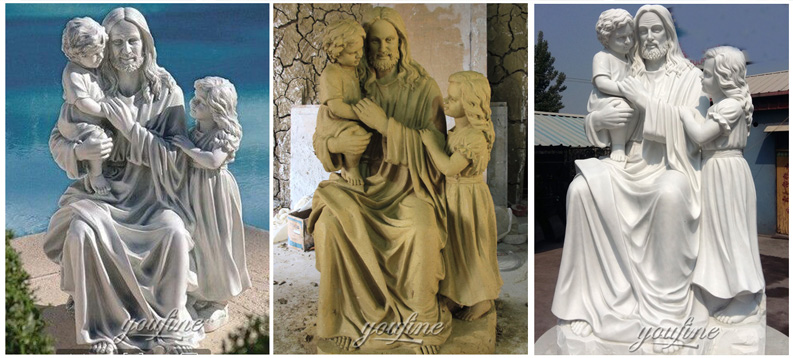 Religious statues of marble stone Jesus hold children sculptures 