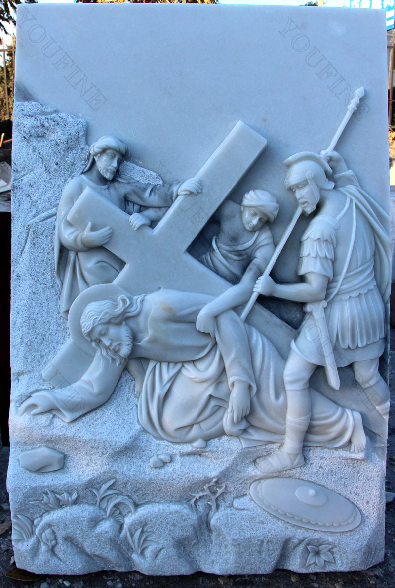 Church marble relief sculptures of the stations of the cross designs