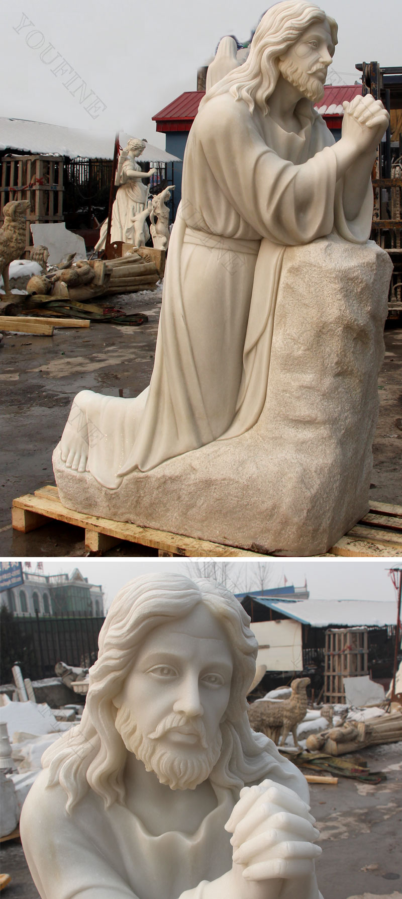 Church religious sculptures of Jesus prays on the Manichan Garden designs