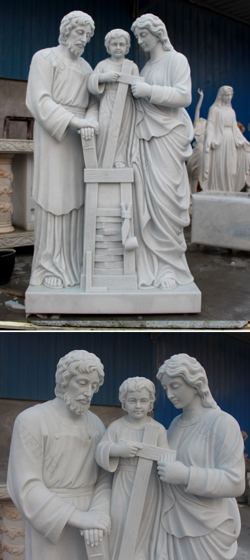 Holy family of mary joseph and baby jesus statues details