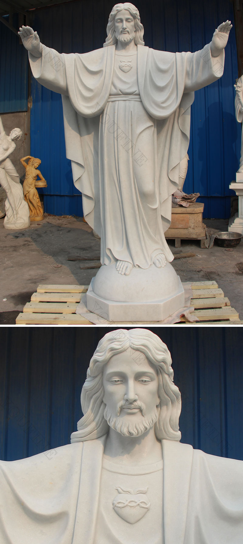 Outdoor sacred heart famous jesus statues made of white marble