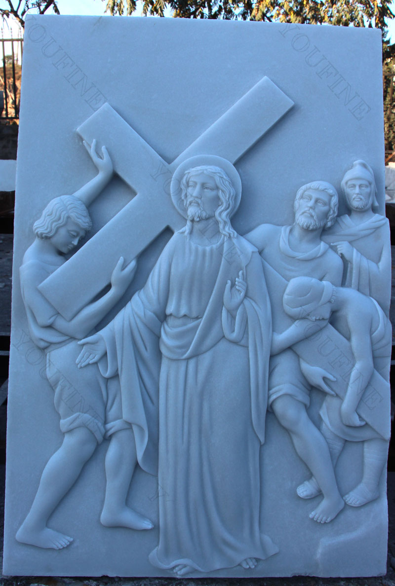 Marble carving relief sculptures the stations of the cross for church decor design