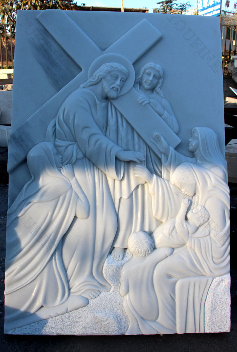 Marble relief sculptures of the stations of the cross for church decor design