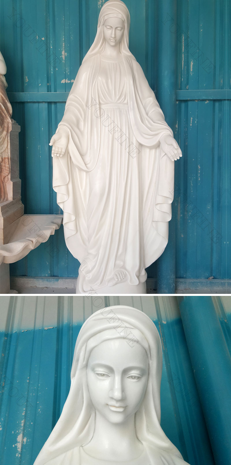 Outdoor white marble mary statues catholic details