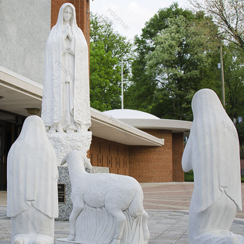 Religious art our lady of fatima statues with shepherds and lamb portugal church
