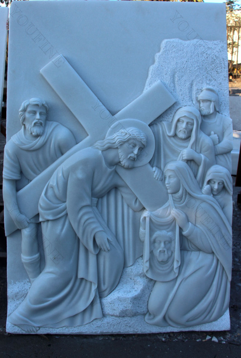 Religious marble relief sculptures of the way of the cross for church decor design