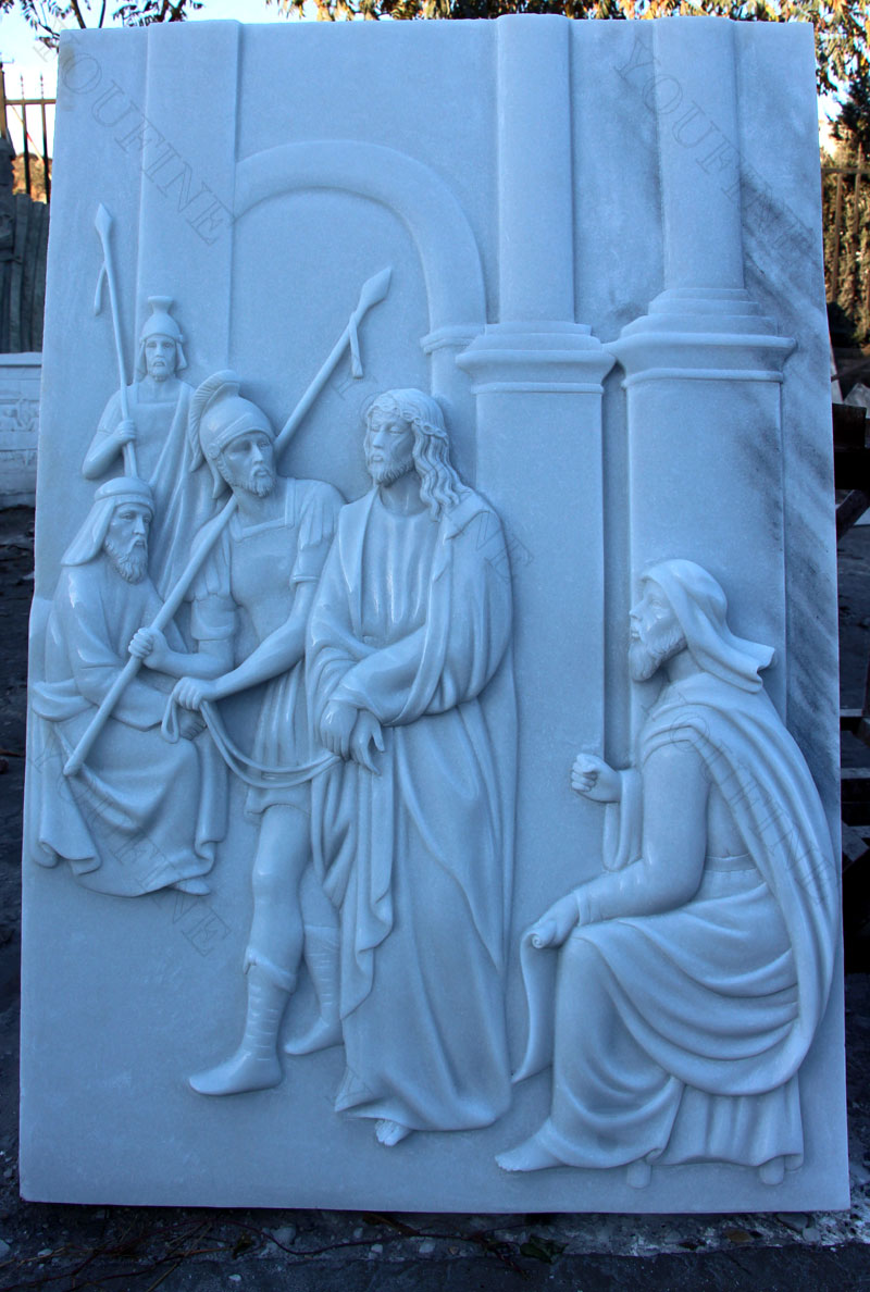 White marble carving religious relief sculptures the stations of the cross for sale designs