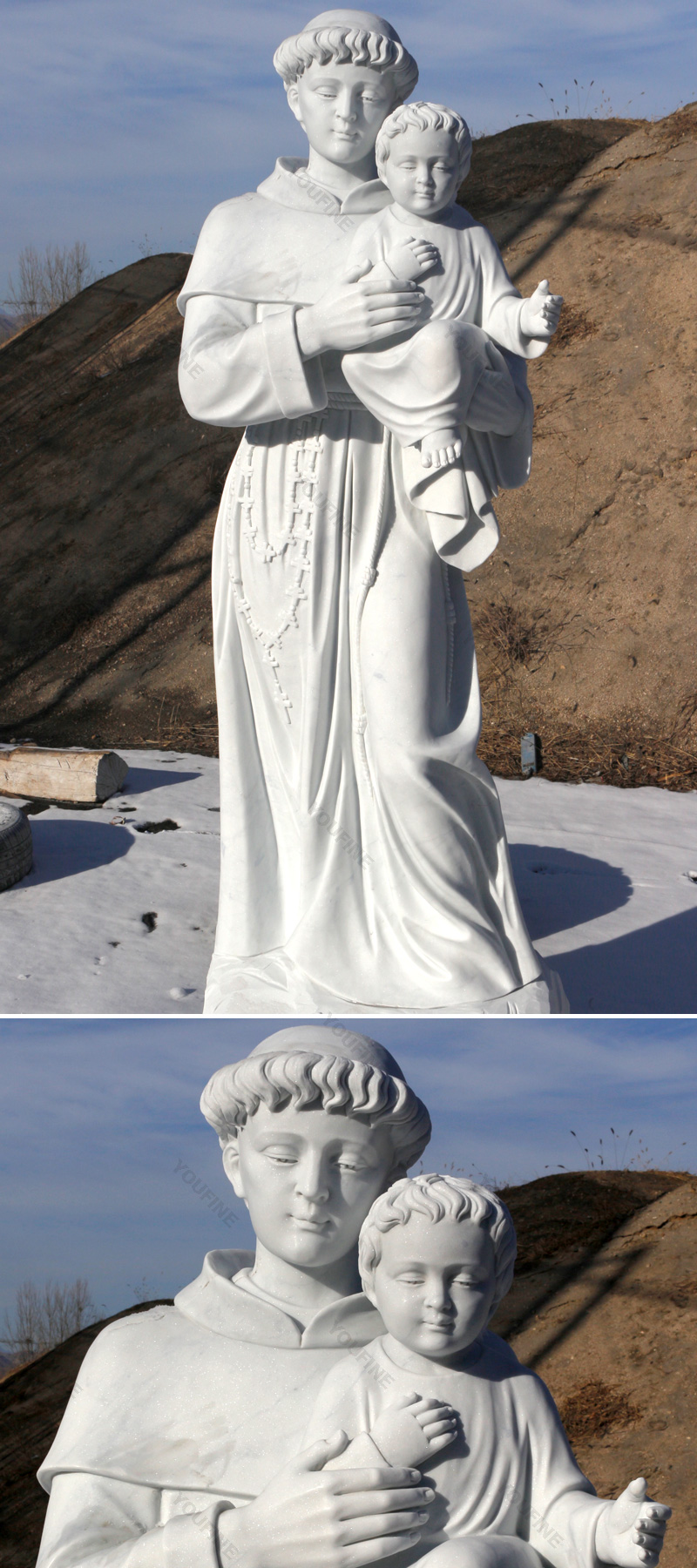 The details 72 inch statue of Saint Anthony marble stone in stock now