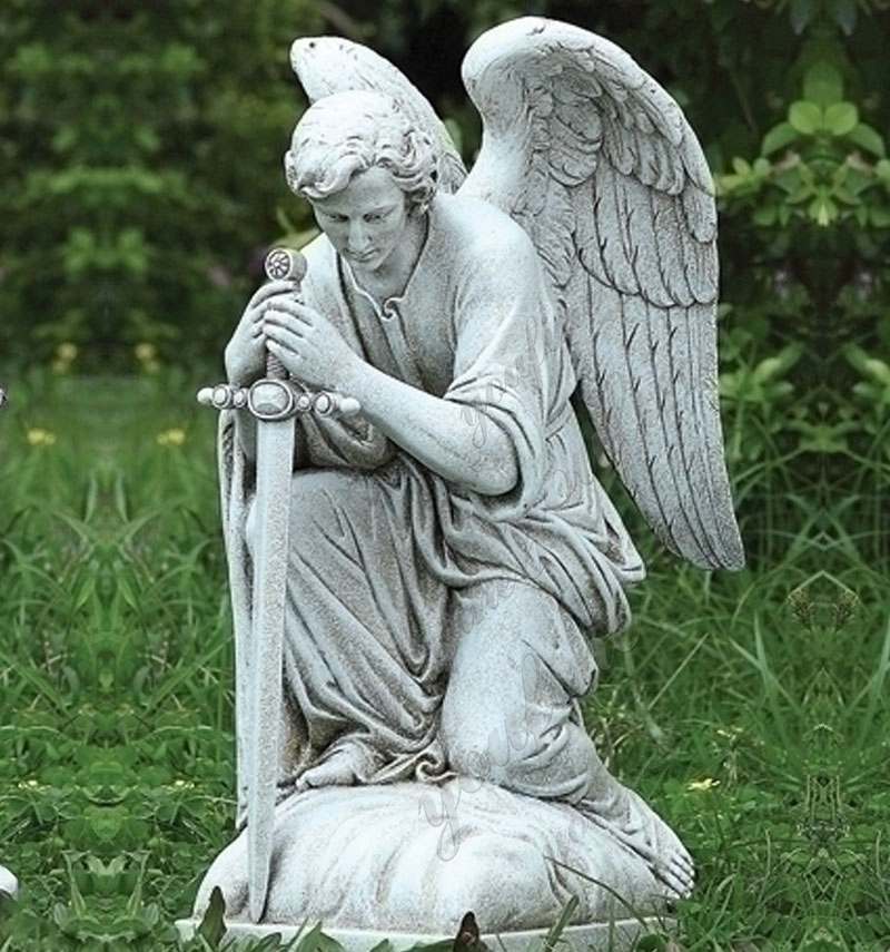 Life Size Saint Michael the Archangel Statue Marble Religious Garden Statue Details