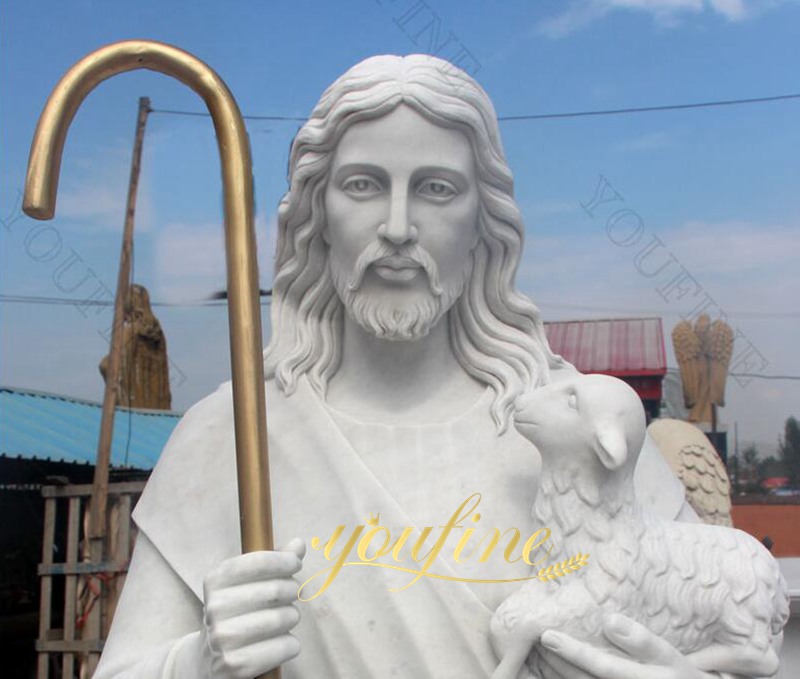 Life Size Religious Marble Jesus Holding Lamp and Bronze Stick Good Shepherd for Sale CHS-293 Details
