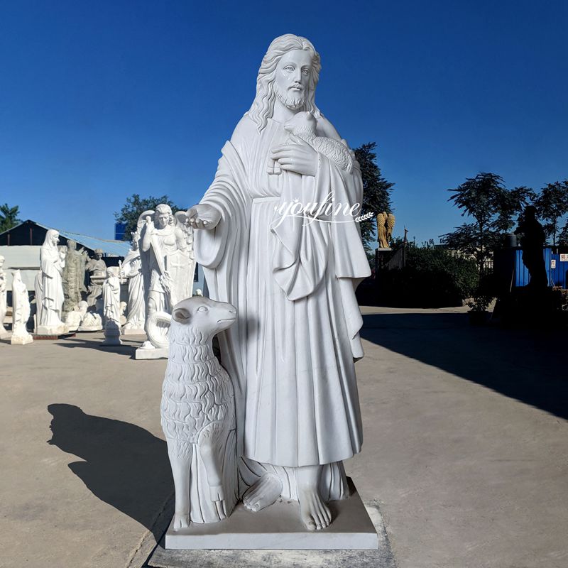 Hand Carved Jesus The Good Shepherd Statue for Sale