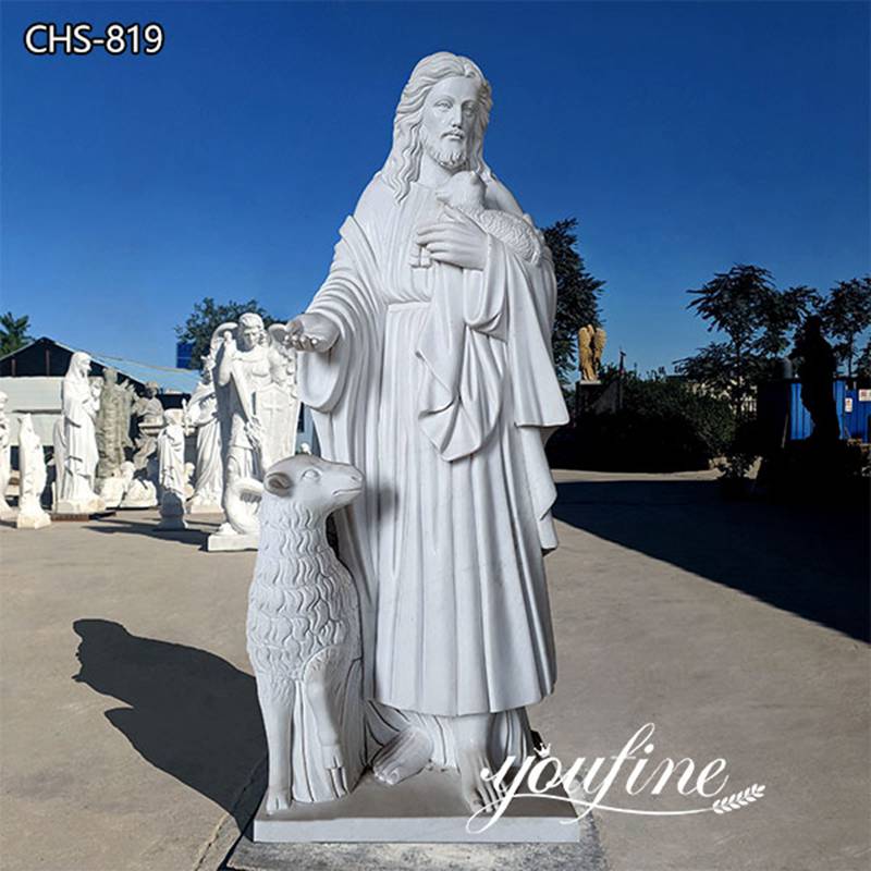 Sacred white marble Jesus and Lamb statue for sale