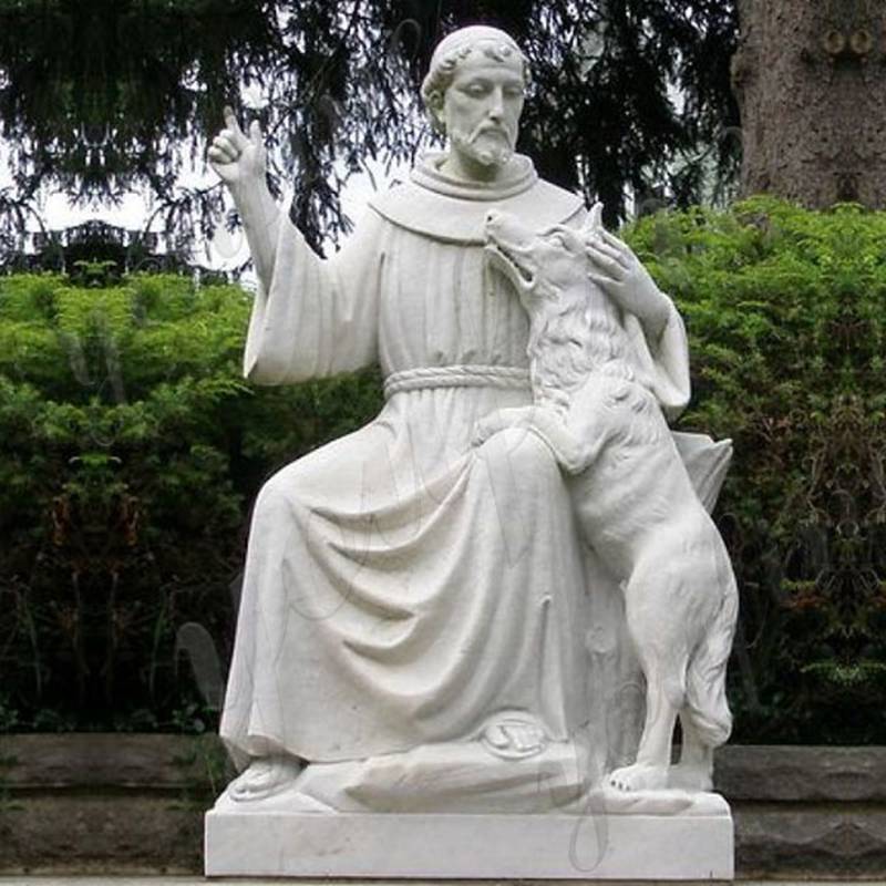 Catholic Marble St Francis with Wolf Sculpture Factory Supply CHS-710