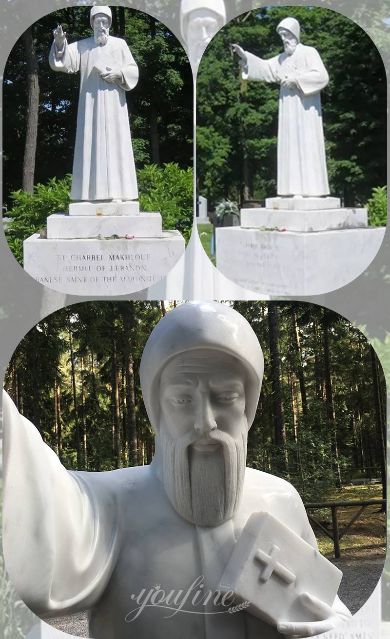 White marble Saint Charbel Statue for church