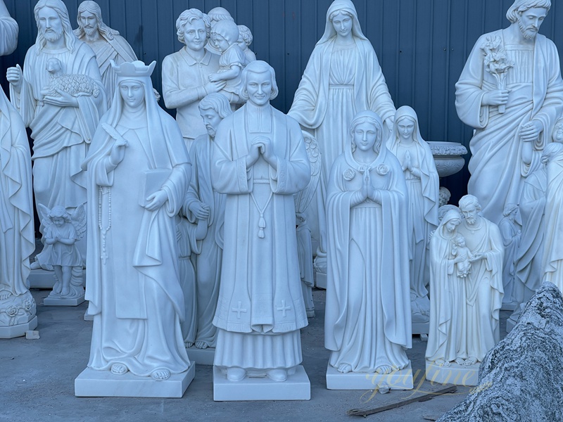 hand carved white marble religious statue for church