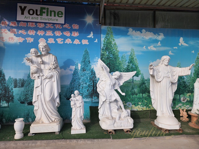 hand carved white marble religious statue for church