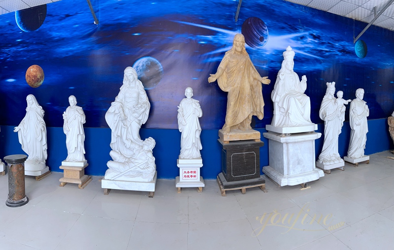 hand carved white marble religious statue for church