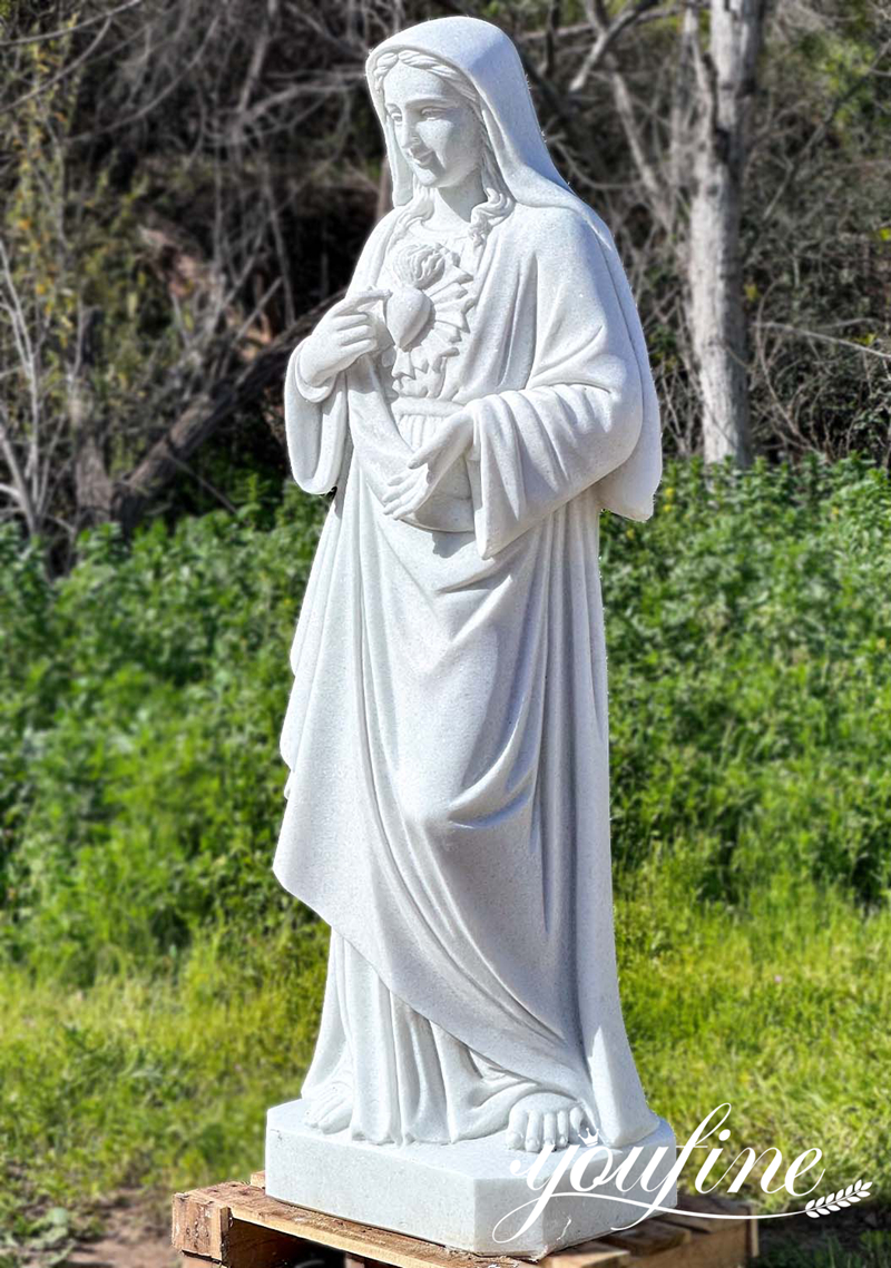 Life Size White Marble Standing Sacred Heart Mother Mary Statue