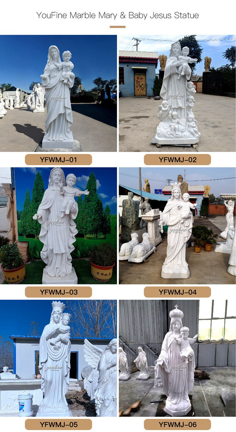 Life Size White Marble Standing Sacred Heart Mother Mary Statue