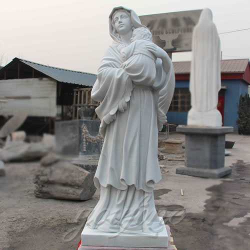 Outdoor White Marble Virgin Mary Statue with Jesus Christ Carving Sculpture for Sale