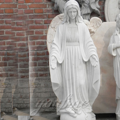 Natural White Marble Carved Virgin Mary Garden Statues 5.2 Foot for Interior Decor