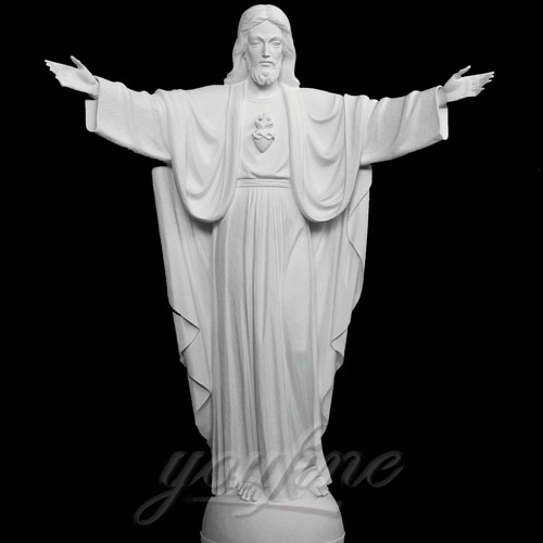 Open Arm White Natural Marble Garden Jesus Religious Statue on Sale
