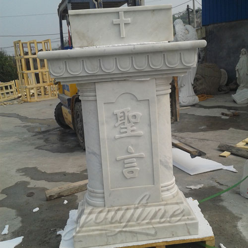 Religious Statues of White Hand Carved Marble Modern Church Pulpit for Decor