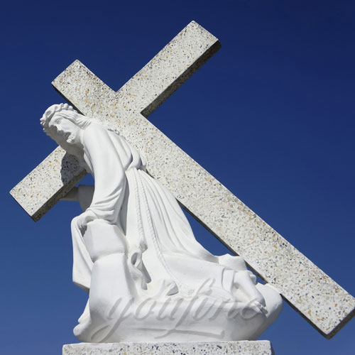 White Marble Jesus Statue with Cross on Back for Garden Decor