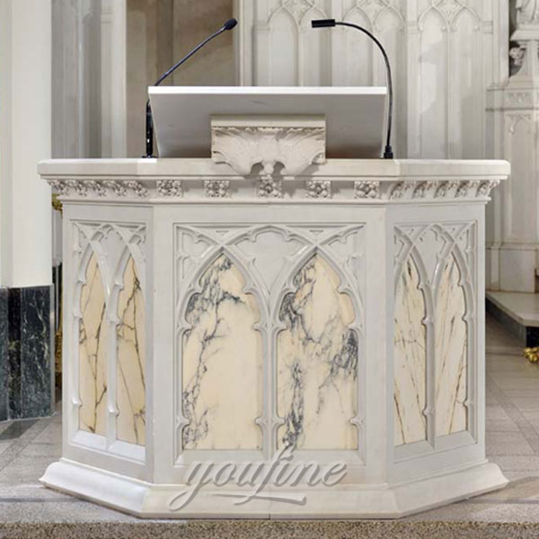 Church decor hand carving white marble pulpit religious statues for sale