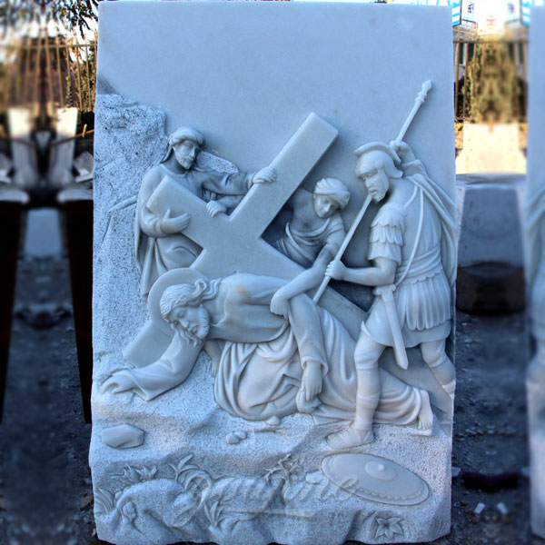 Church marble relief sculptures of the stations of the cross
