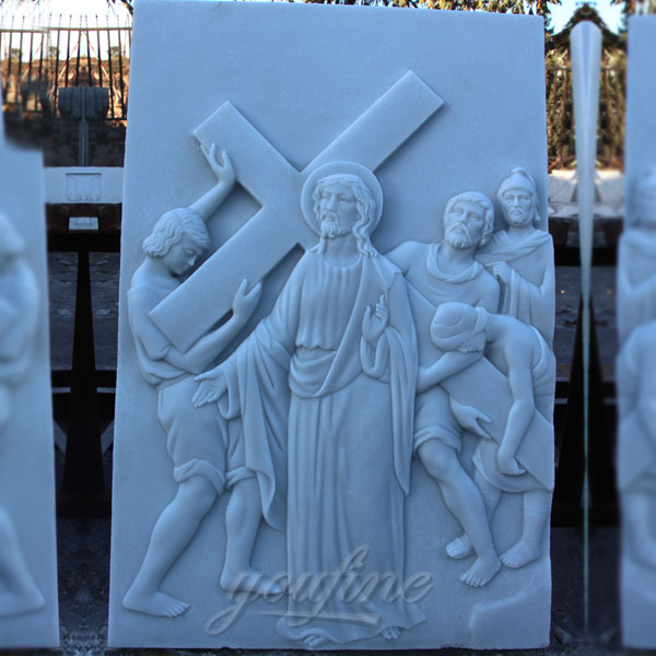 Marble carving relief sculptures the stations of the cross for church decor
