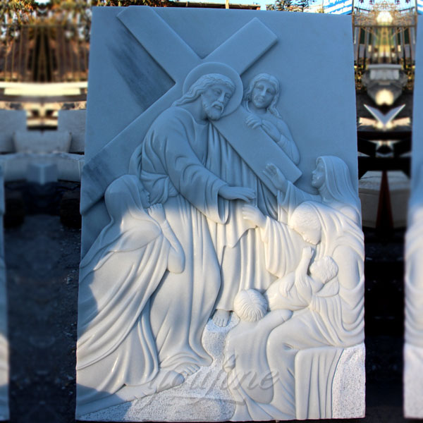 Marble relief sculptures of the stations of the cross for church decor