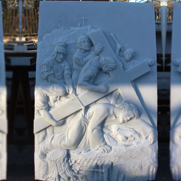 Marble relief sculptures of the way of the cross for church decor