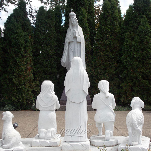 Religious garden sculptures of outdoor fatima statues with shepherd boy and lamb for sale