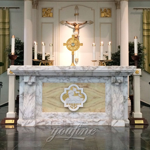 Religious statues of Marble altar with lamb decor for church interior decor