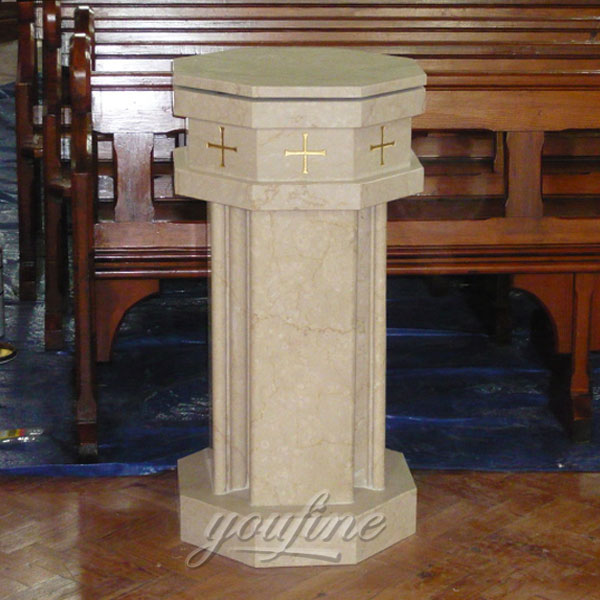 Religious statues of beige marble altar for church interior use