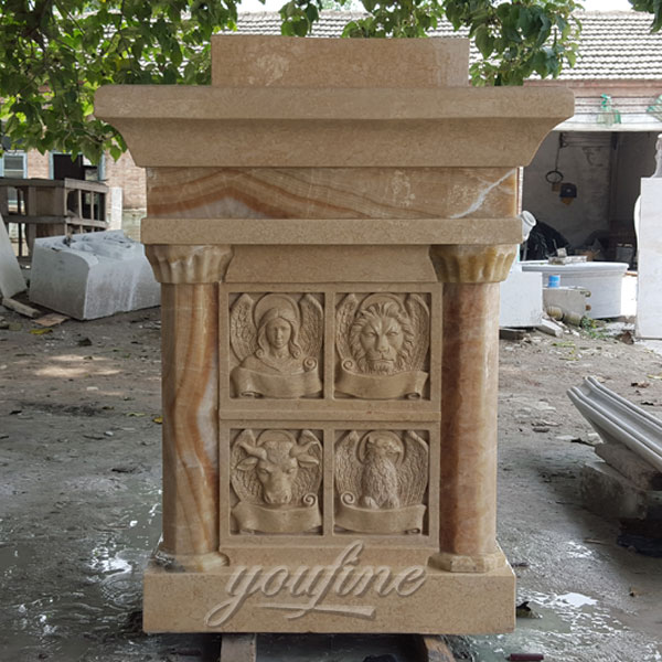 Religious statues of beige marble pulpit for church decor
