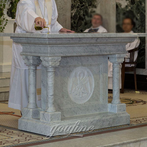 Religious statues of grey marble altar with columns for sale