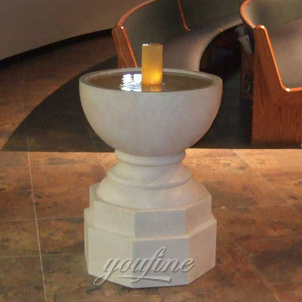 Religious statues of small marble water font for church decor