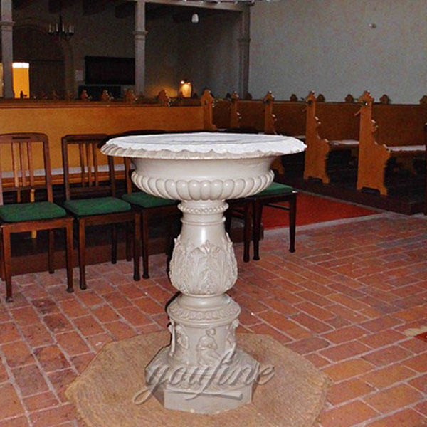 Religious statues of white stone church font for sale