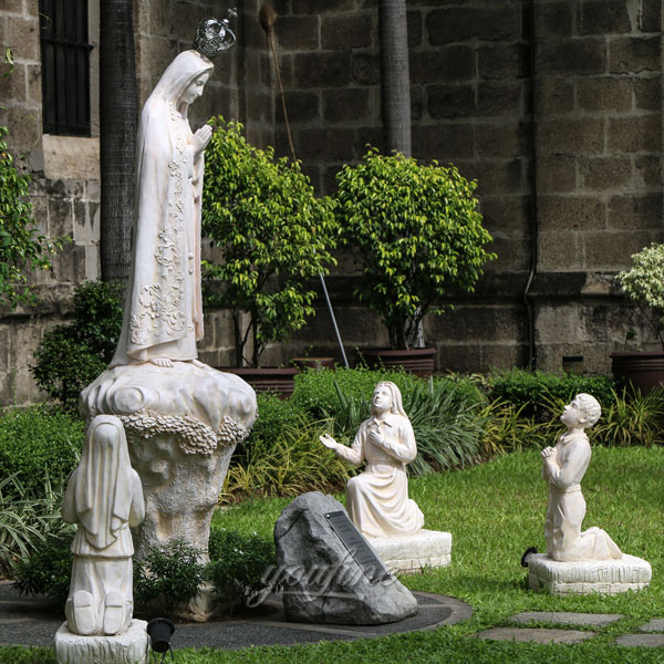 Where to buy religious sculptures our lady of fatima with three shepherd garden statues