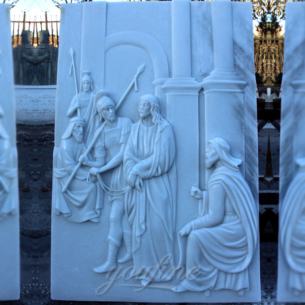 White marble carving religious relief sculptures the stations of the cross for sale