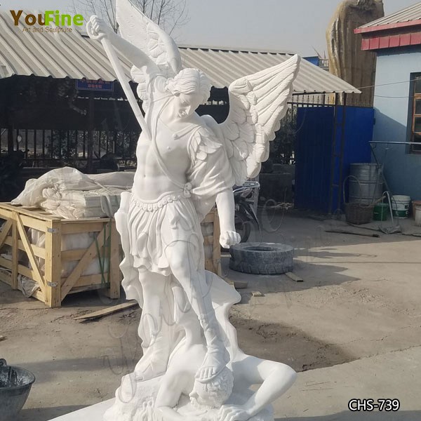 Hand Carved St Michael the Archangel Outdoor Statue Marble Religions Sculptures for Sale CHS-739