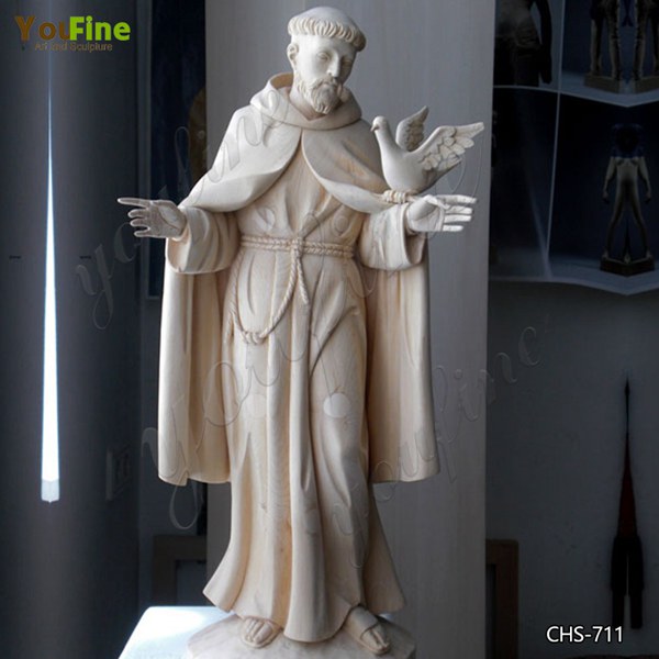 Life Size Religious Statues Catholic St Francis Marble Garden Statue Bird Feeder Design for Sale CHS-711