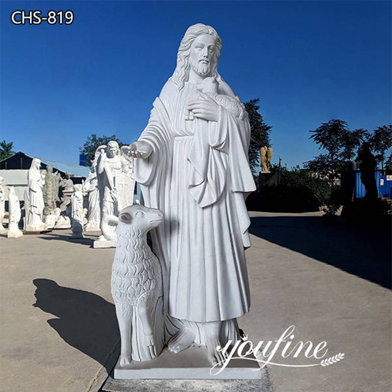 Sacred White Marble Jesus and Lamb Statue for Sale CHS-819