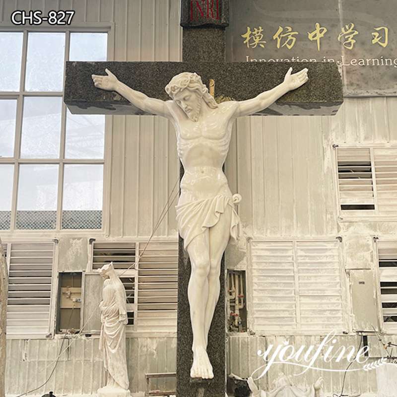 Natural Marble Jesus On the Cross Statue Church Decor Factory Supply CHS-827