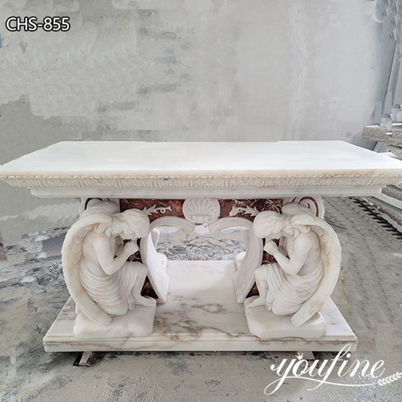 Customized Marble Altar Table with Kneeling Angel Sculpture for Church CHS-855