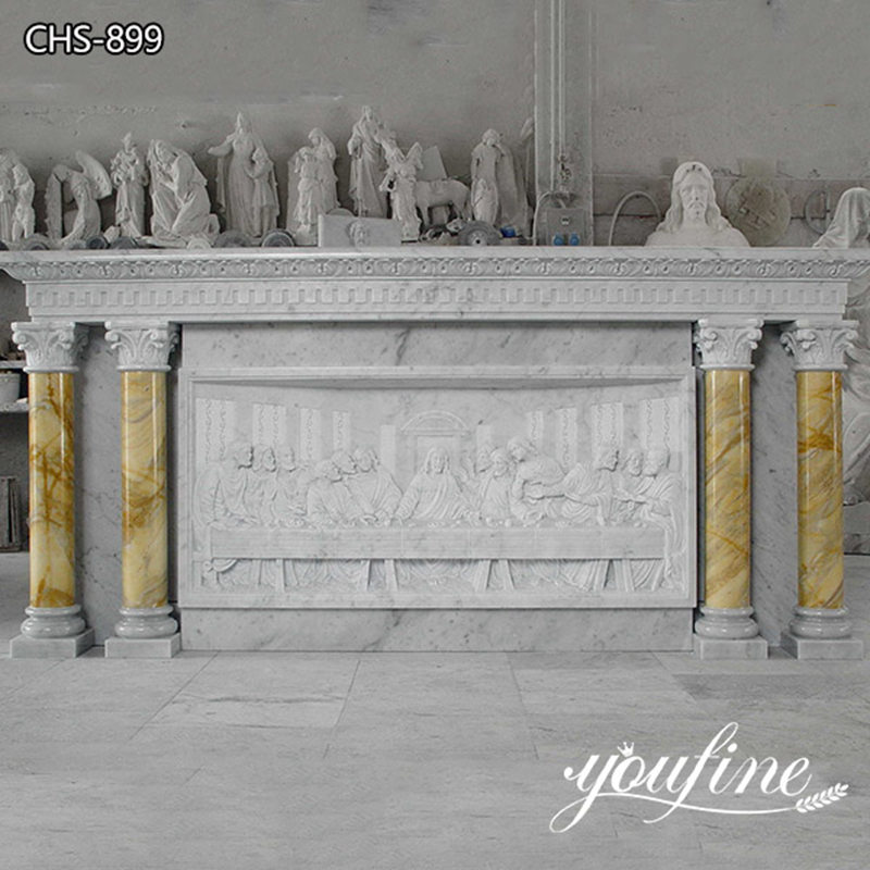 Church White Marble Altar with Relief for Sale CHS-899